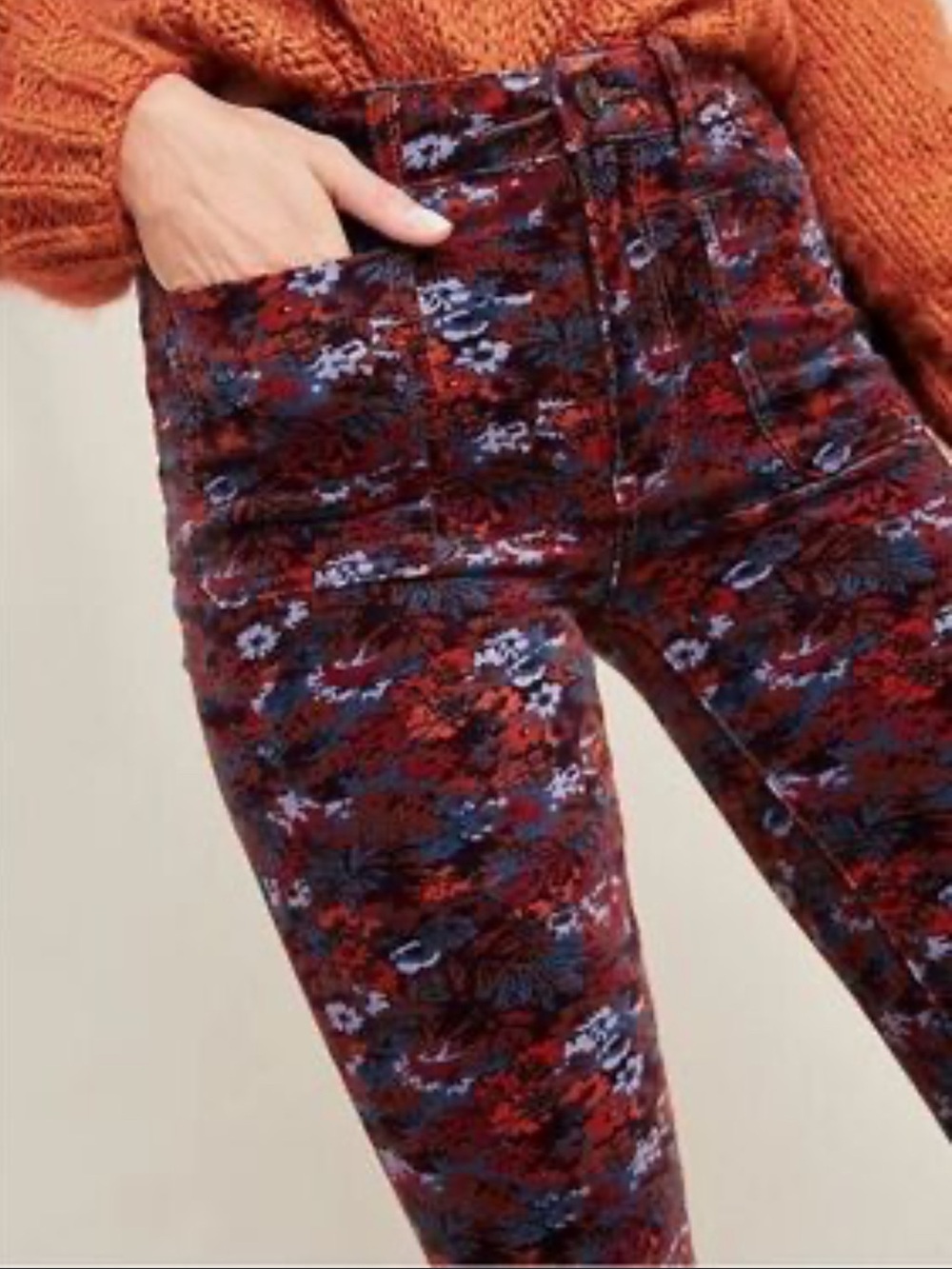Pilcro Floral Velvet Pants Size 30 - Picture 2 of 8